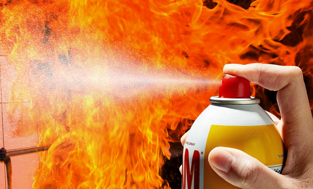 spam cooking spray fire illustration